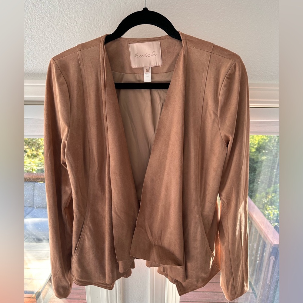 Anthropologie Hutch Peach Beige Faux Suede Draped Flyaway Jacket Size M - NWOT
